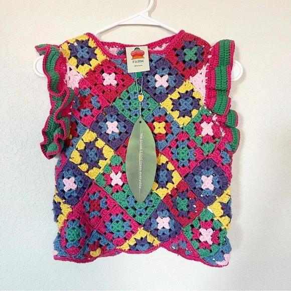 NWT Farm Rio Crochet Square Flutter Sleeve Vest Top Sz S - Picture 3 of 7